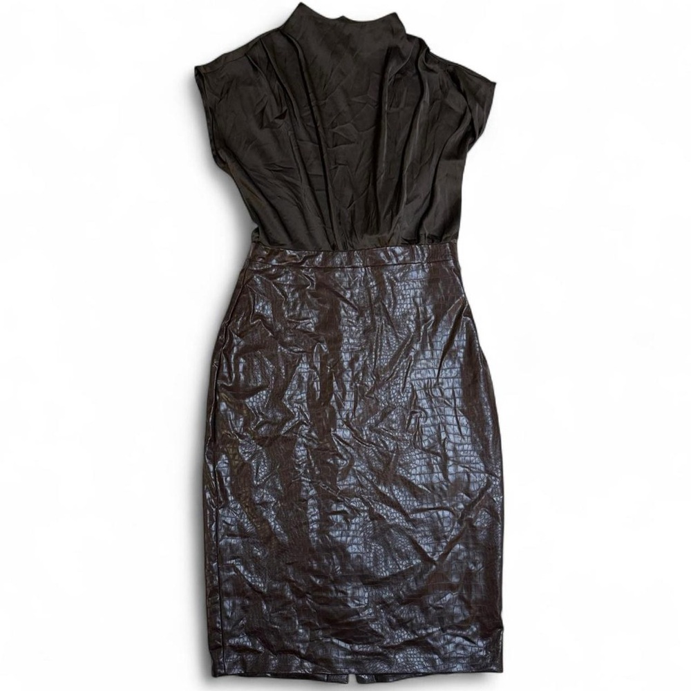NWT Express Brown Satin & Leather Midi Dress